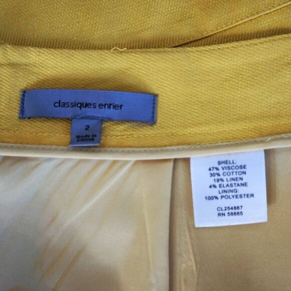 Classiques Entier Yellow Skirt Women Sz 2 Cotton Linen Blend Lined Back Slit - Picture 9 of 9